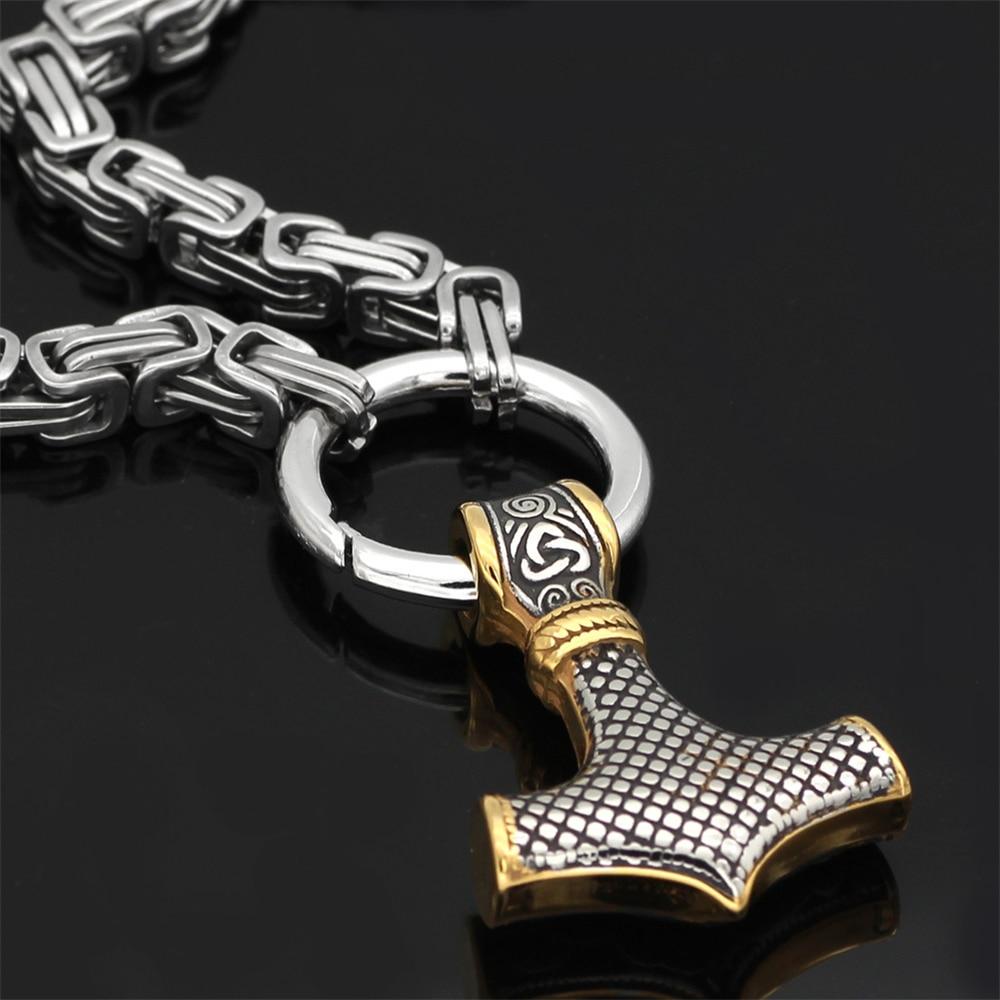 60–90 cm Stainless Steel Double Wolf Head & Mjolnir Survival Spirit Necklace/Bracelet