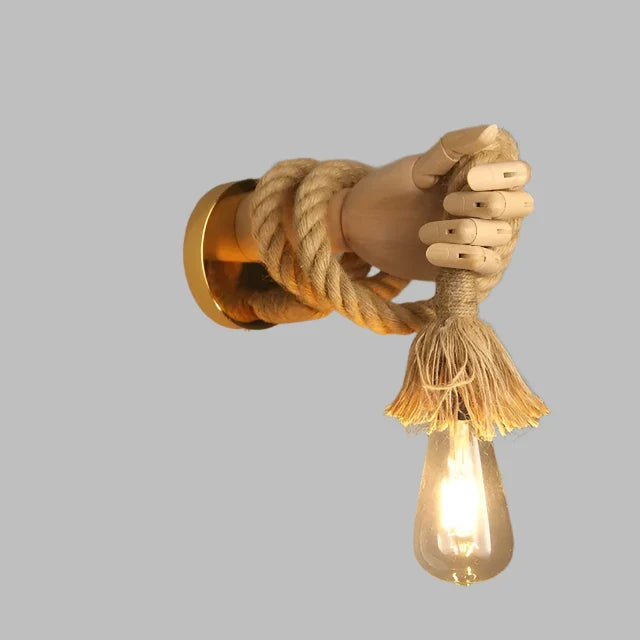 Creative wall lamp in rope design with handle – Rustic LED lamp for living room & hallway