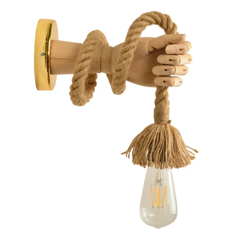 Creative wall lamp in rope design with handle – Rustic LED lamp for living room & hallway