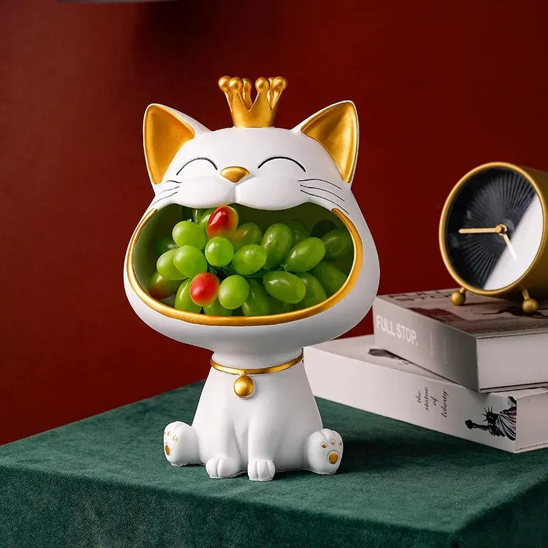 Laughing Lucky Cat Decoration, Bowl for Sweets and Jewelry, Modern Design