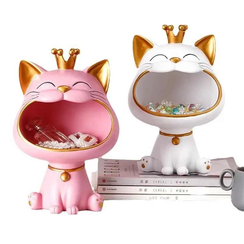 Laughing Lucky Cat Decoration, Bowl for Sweets and Jewelry, Modern Design