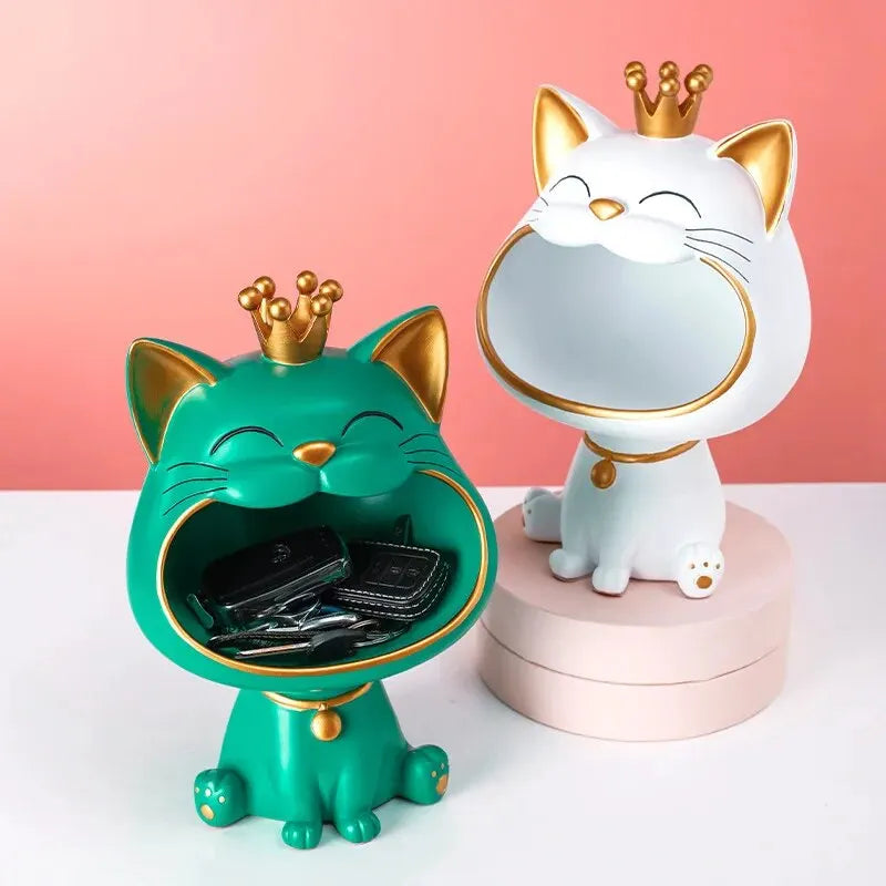 Laughing Lucky Cat Decoration, Bowl for Sweets and Jewelry, Modern Design