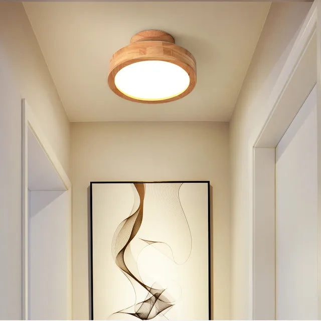 Round solid wood ceiling light – Scandinavian lamp for living room and hallway