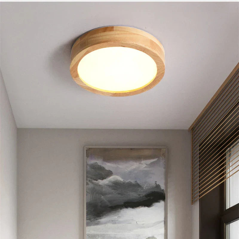 Round solid wood ceiling light – Scandinavian lamp for living room and hallway