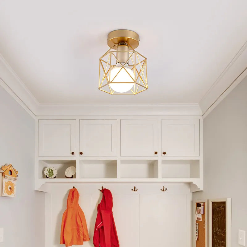 Modern ceiling light with golden metal grid – Stylish lighting for hallway and living room
