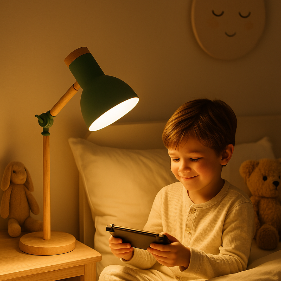 Table lamp with wooden finish in Nordic style