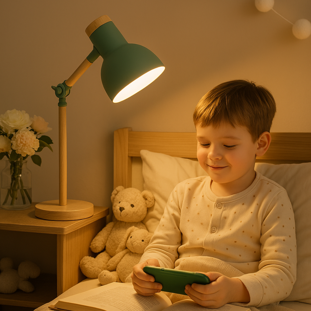 Table lamp with wooden finish in Nordic style