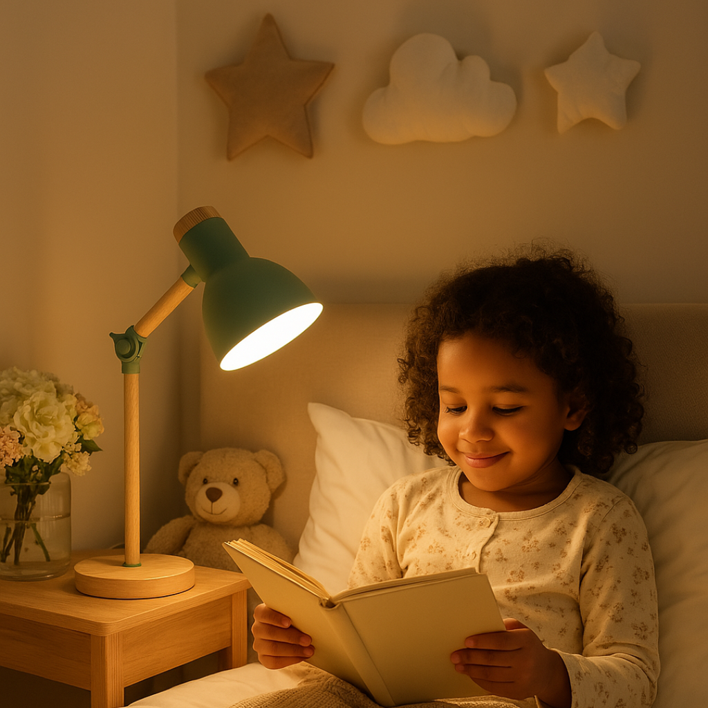 Table lamp with wooden finish in Nordic style
