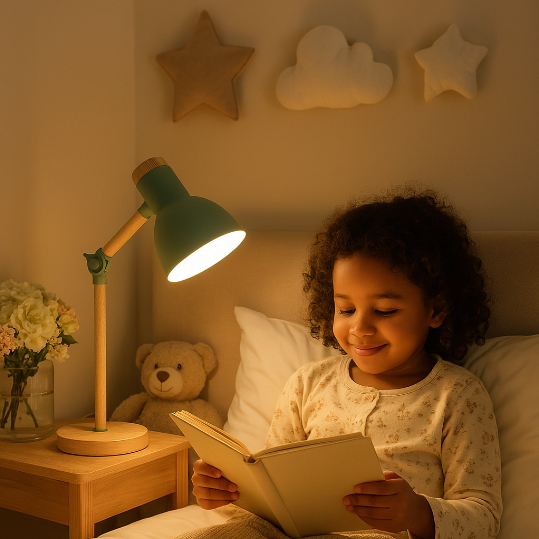 Table lamp with wooden finish in Nordic style