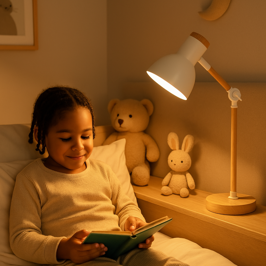 Table lamp with wooden finish in Nordic style