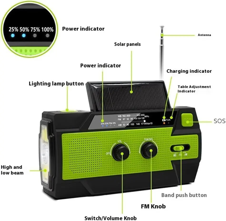 Emergency Solar Radio with Power Bank and SOS Alarm