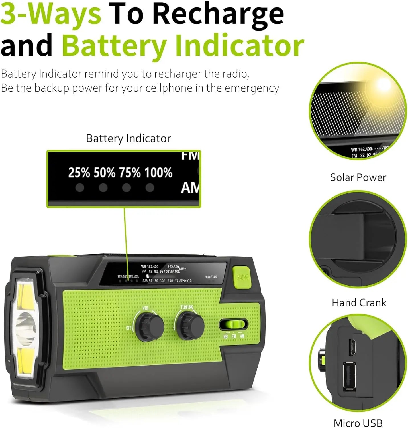 Emergency Solar Radio with Power Bank and SOS Alarm