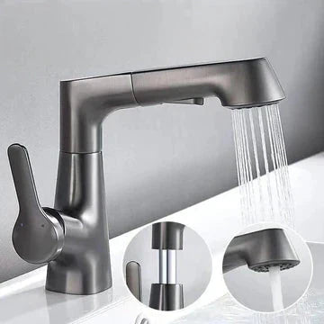 Bathroom Faucet With Rotating Retractable Hand Shower