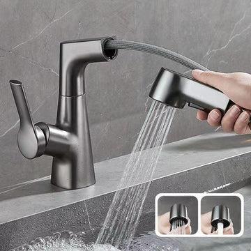 Bathroom Faucet With Rotating Retractable Hand Shower