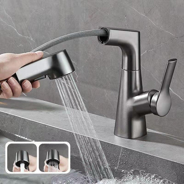 Bathroom fixture with rotating retractable hand shower