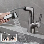 Vanity faucet with swivel, pull-out hand shower