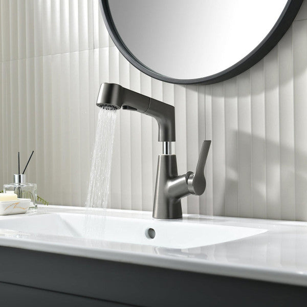 Bathroom fixture with rotating retractable hand shower