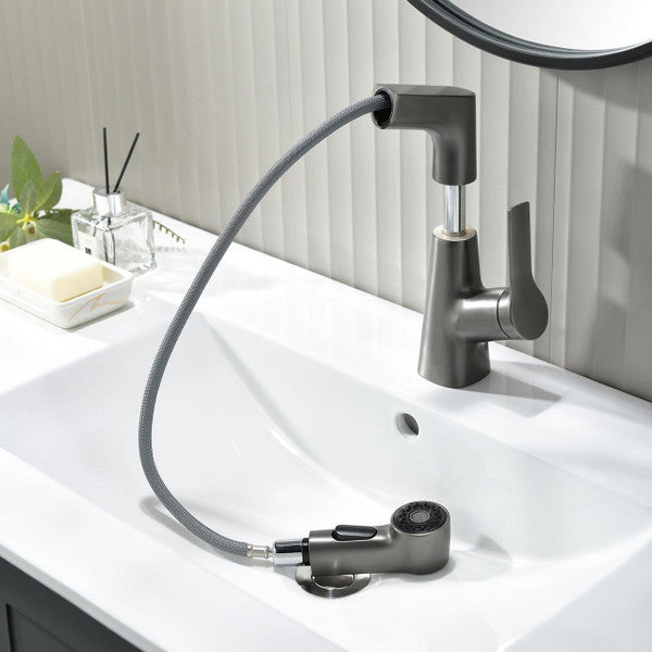 Bathroom fixture with rotating retractable hand shower