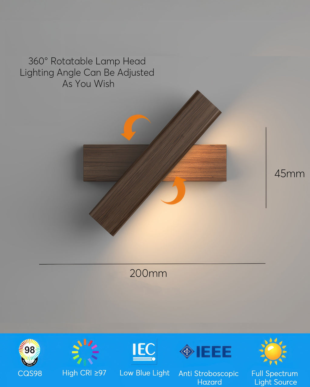 Rotatable wall lamp with Nordic wood grain
