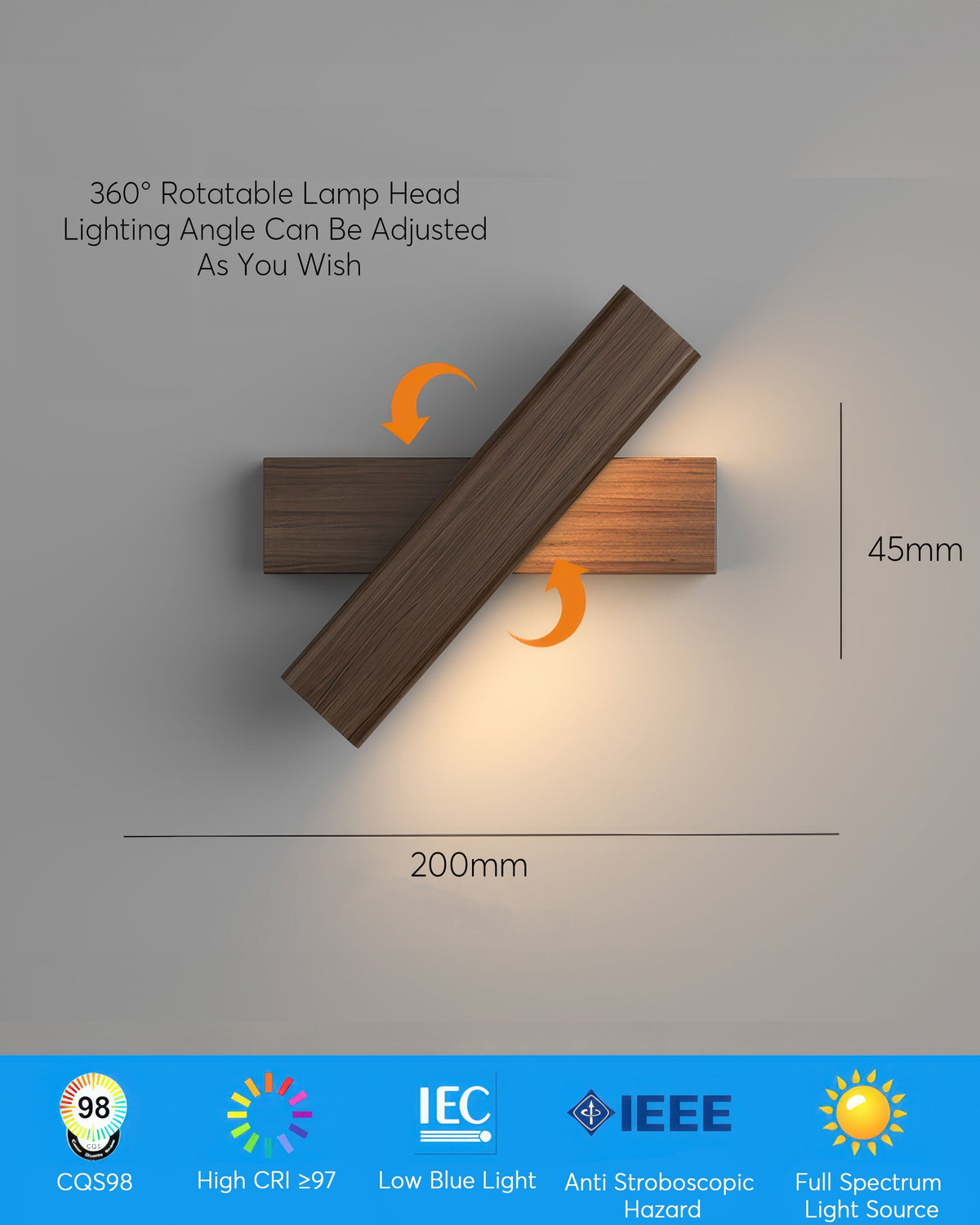 Rotatable wall lamp with Nordic wood grain