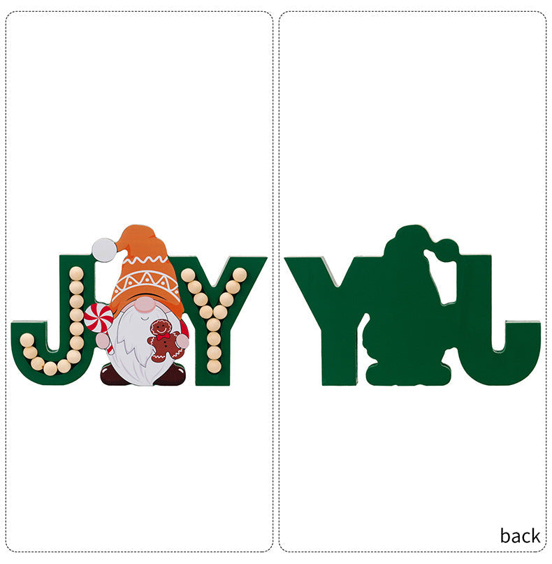 Wooden Gingerbread Gnome JOY Christmas Ornament