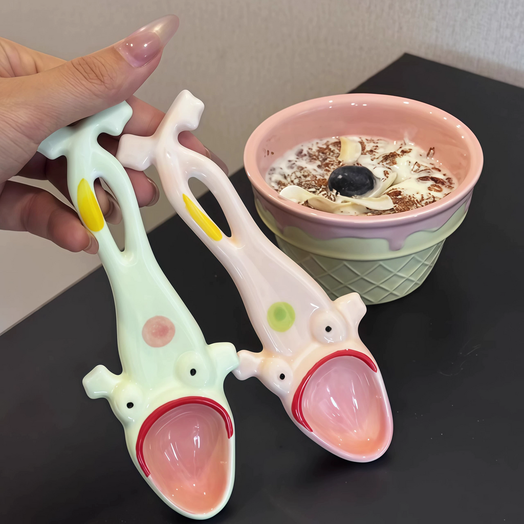 Funny Frog Long Handle Ceramic Spoon
