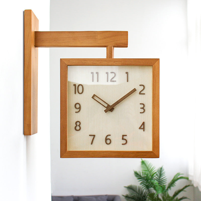 Wall-Corner-Two-Sided Wood-Analog-Clock
