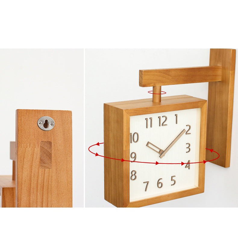 Wall-Corner-Two-Sided Wood-Analog-Clock