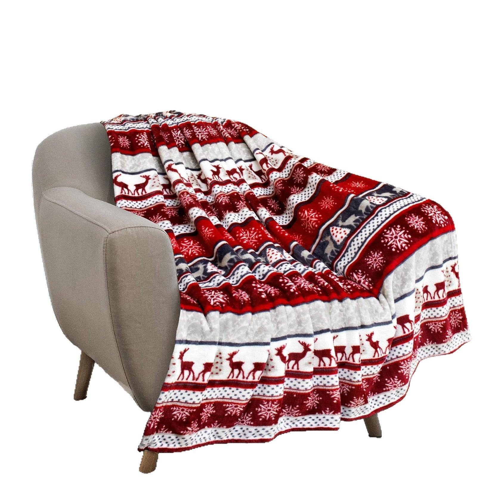 Christmas Holiday Reindeer Snow Flannel Blanket Warm