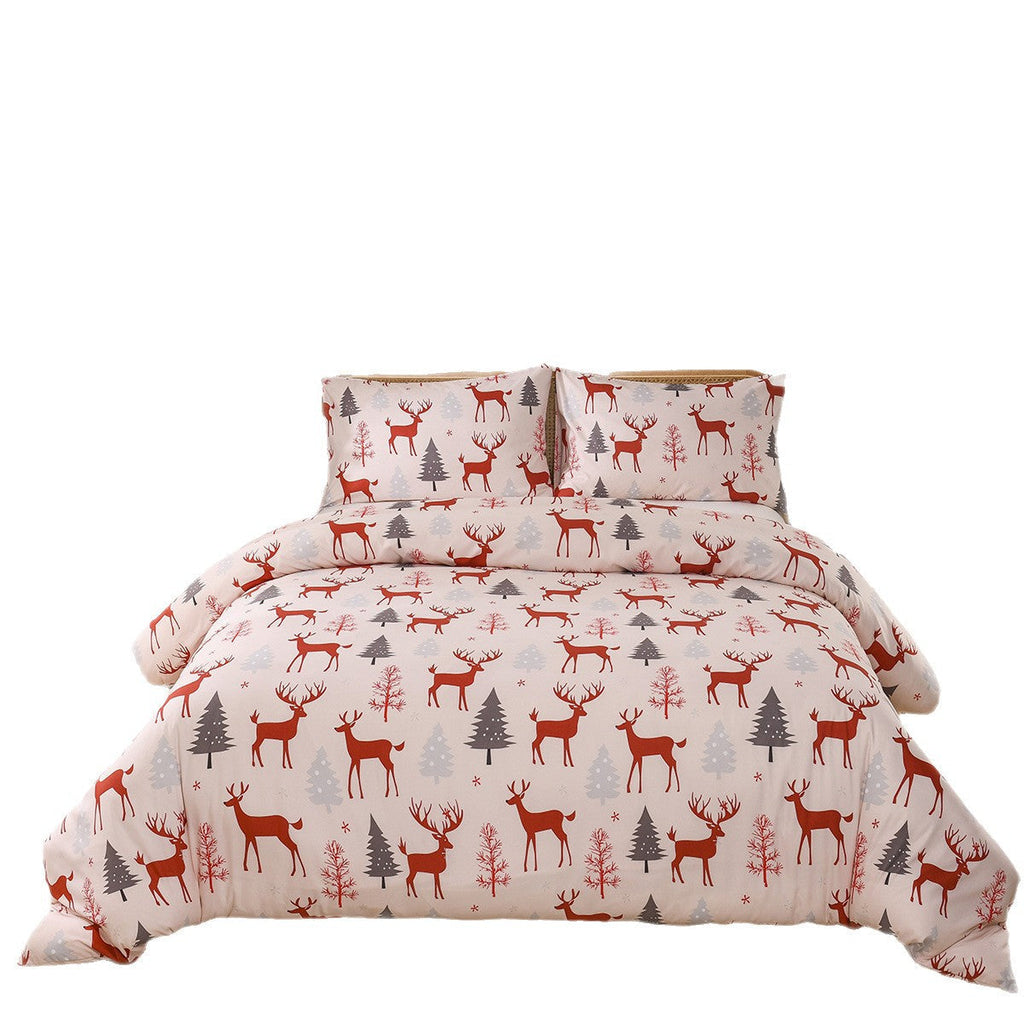 Christmas Forest Deer Pattern Duvet Three-piece Set