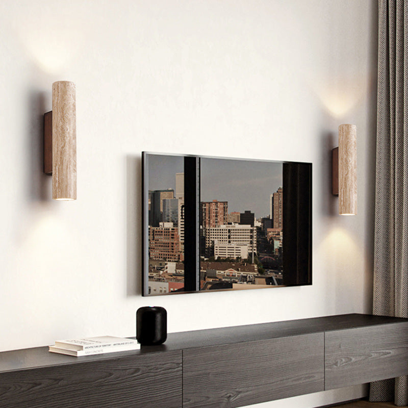 Travertine wall lamp in Japandi tube shape