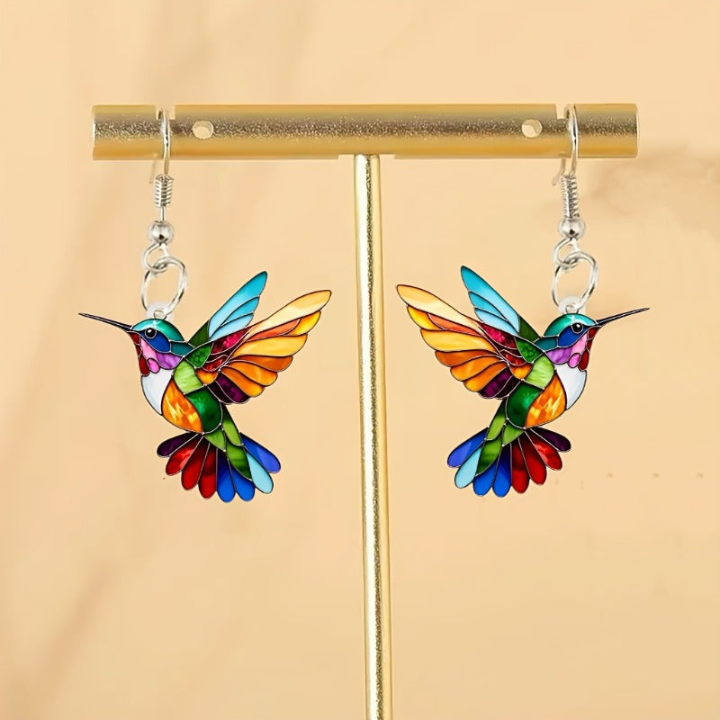 Colorful Hummingbird Earrings – Cheerful Dangle Jewelry with Flying Bird