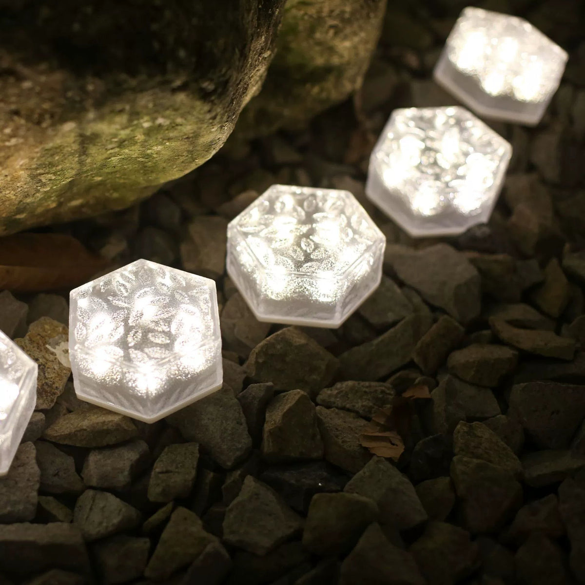 Solar Garden Light, Outdoor Hexagonal Ice Brick Ground Light, Glass-Effect Tile