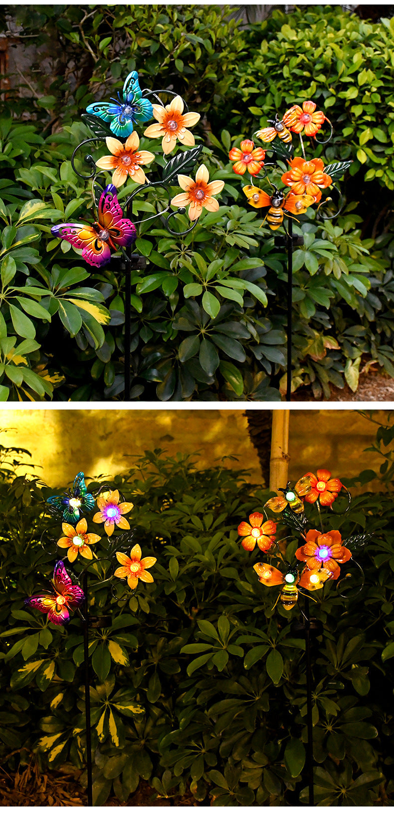 New Solar Iron Flower Butterfly Fire Lawn Light, Outdoor Garden LED Deco