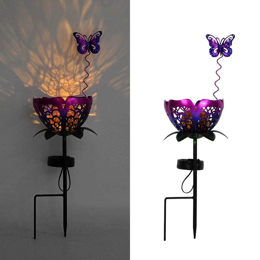 New Hollow Projection Solar Garden Light, Iron Craft Ground Stake Sunflower Lamp