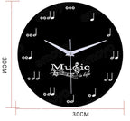Music notes wall decoration quiet round clock