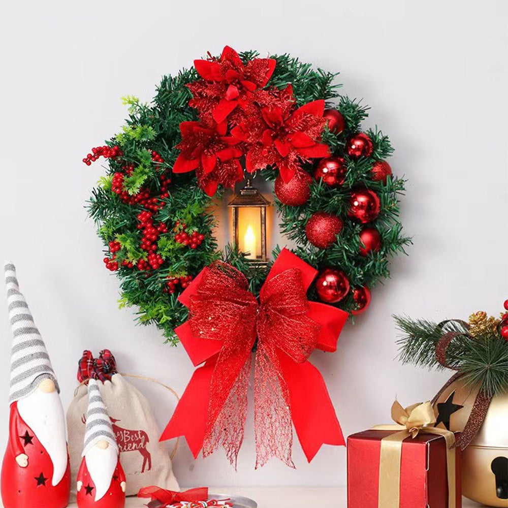 LED Christmas Wreath with Red Bow for Indoor Holiday Decor