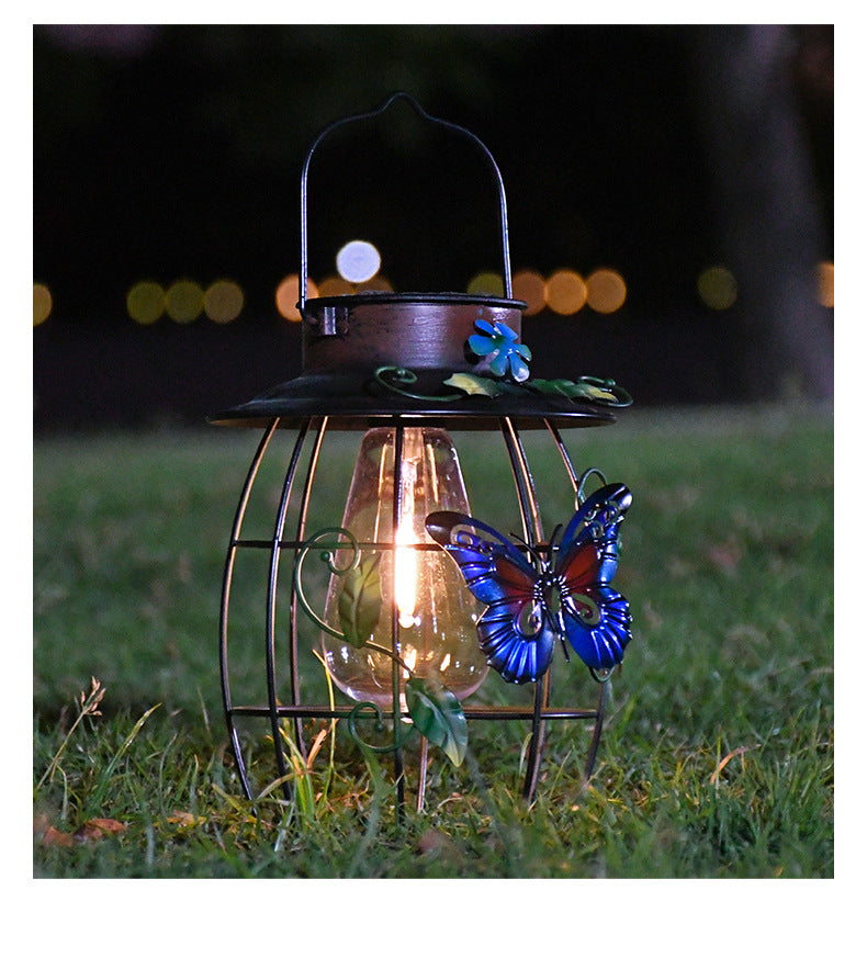New Solar Creative Retro Lantern, Iron Butterfly Tungsten Wire Outdoor Villa Garden Hanging Light