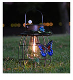 New Solar Creative Retro Lantern, Iron Butterfly Tungsten Wire Outdoor Villa Garden Hanging Light
