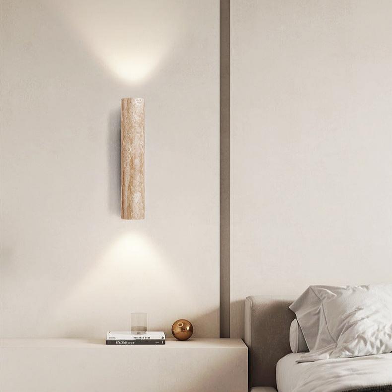 Travertine wall lamp in Japandi tube shape