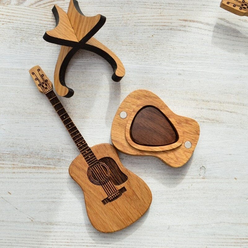 Wooden box for acoustic guitar accessories