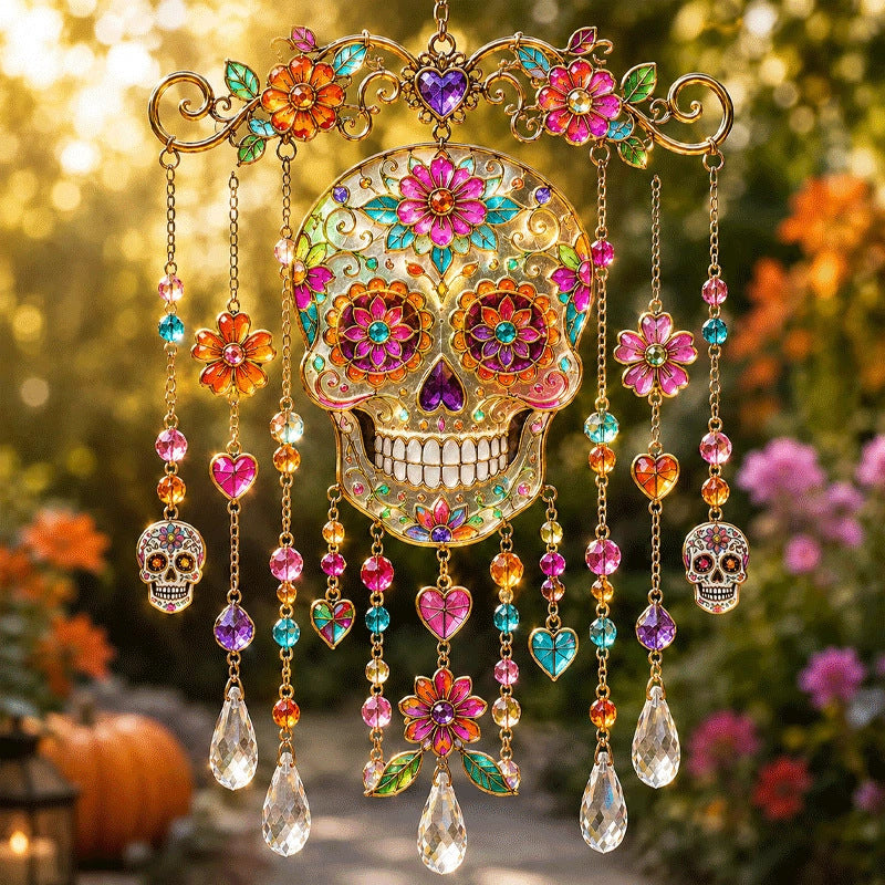 Halloween Crystal Wind Chime – Colorful Acrylic Hanging Garden Decoration