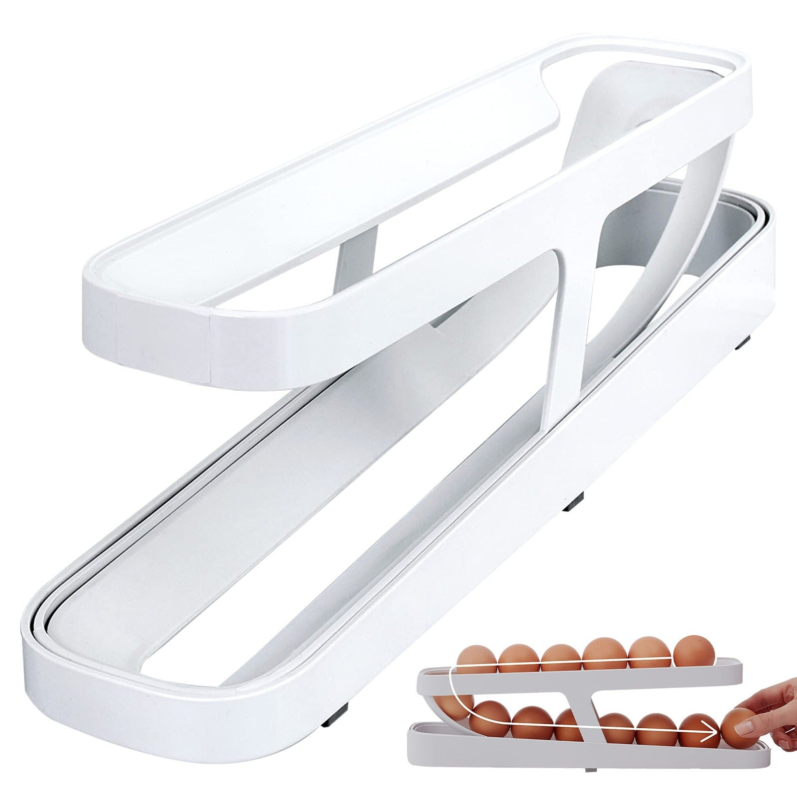 Automatic Scrolling Egg Rack Holder Storage Box with Gravity-Fed Dispensing