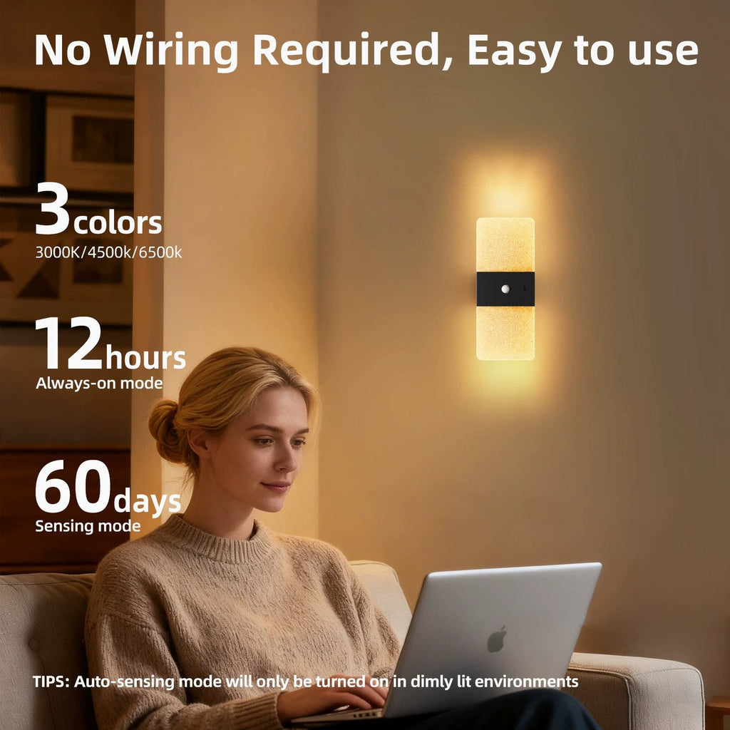 New LED Motion-Sensor Bedside Wall Lamp, Rechargeable, No-Wiring