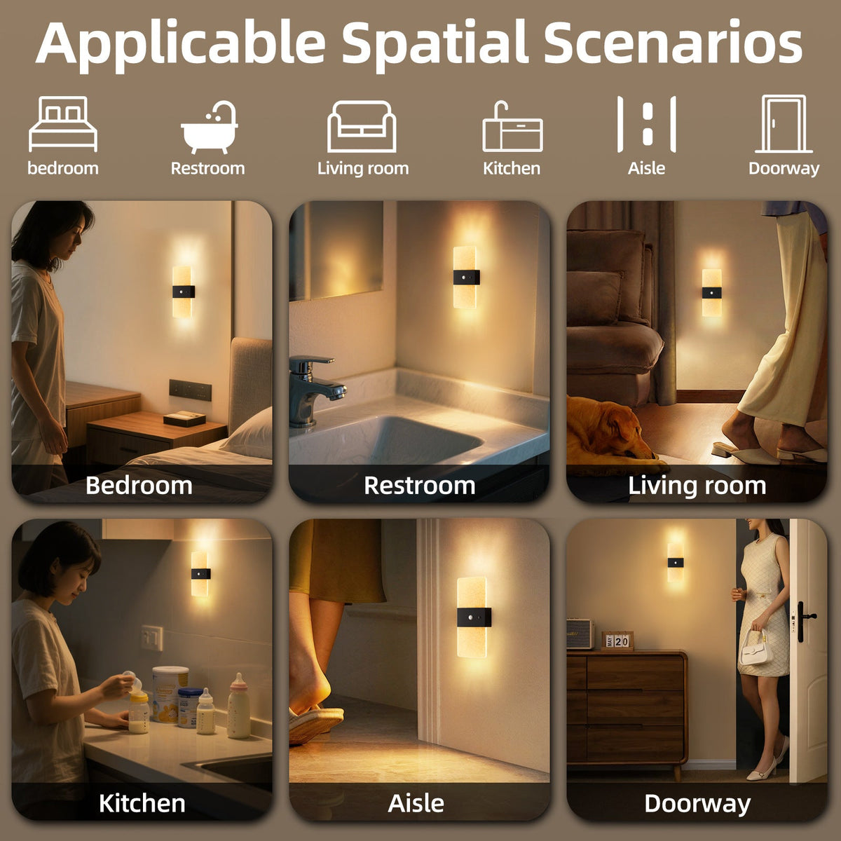 New LED Motion-Sensor Bedside Wall Lamp, Rechargeable, No-Wiring