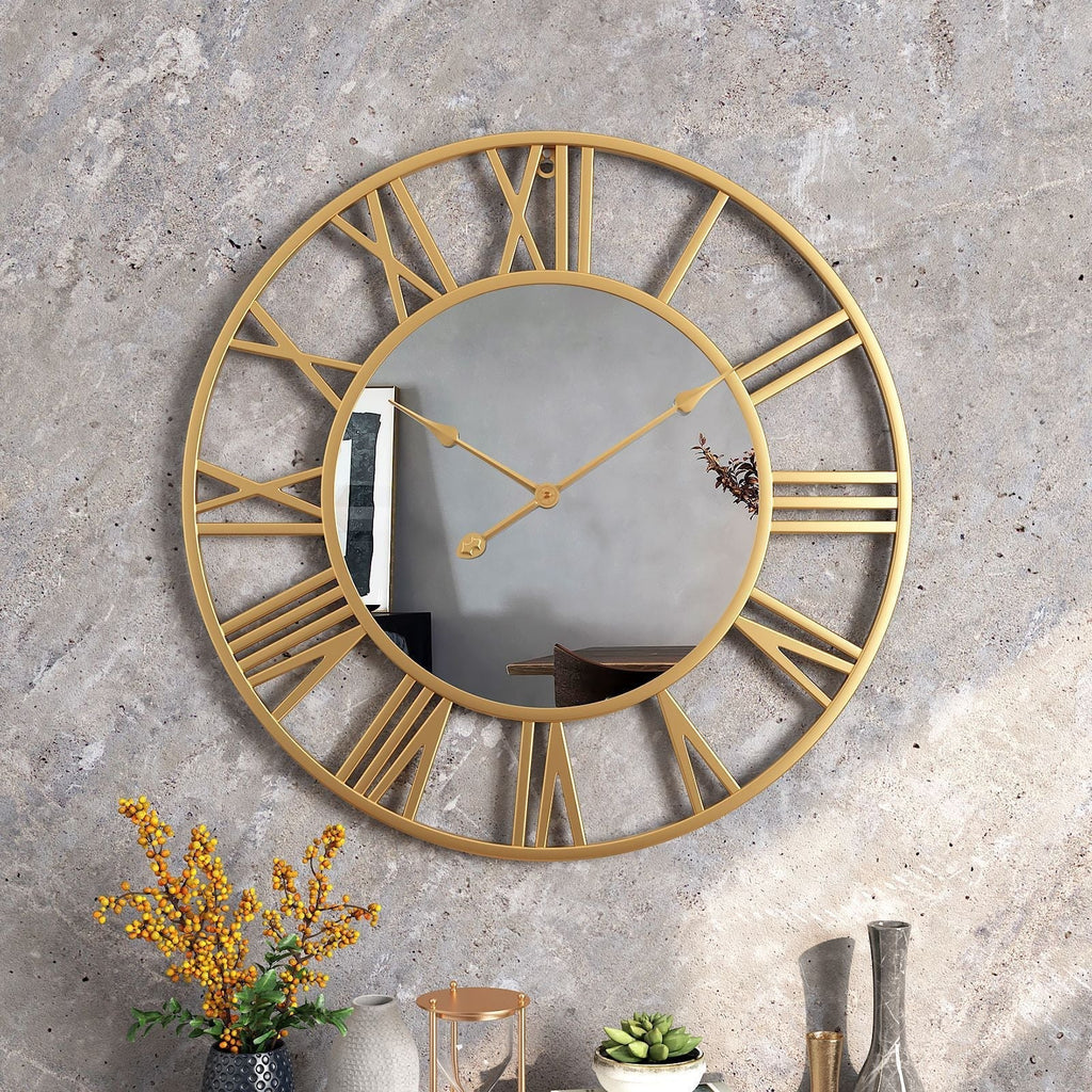 Metal Vintage Large Size Wall Clock with Mirror 39cm