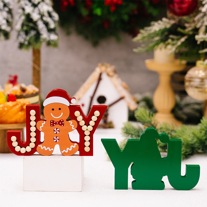 Wooden Gingerbread Gnome JOY Christmas Ornament