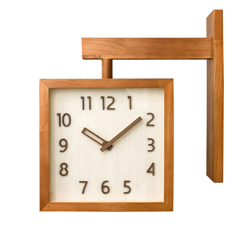 Wall-Corner-Two-Sided Wood-Analog-Clock