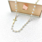 Dainty Faux Pearl Cross Station Choker Necklace