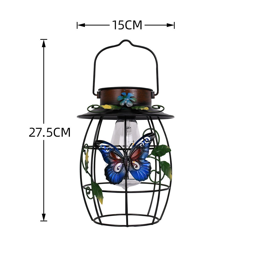 New Solar Creative Retro Lantern, Iron Butterfly Tungsten Wire Outdoor Villa Garden Hanging Light